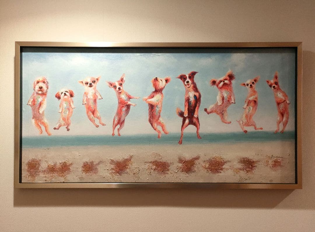 ユーパワー　 ハンドペイントオイルペイントアート 「ジャンピングドッグス」