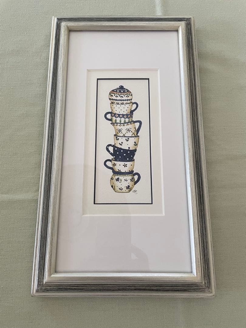 ポーランド食器水彩画額縁付き 33cm×19cm