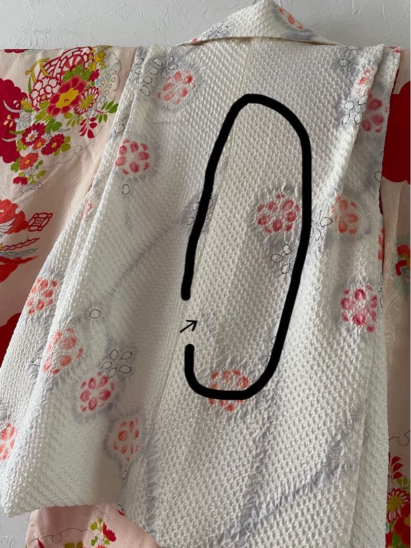 七五三　3歳　正絹　アンティークお着物セット　総絞り被布　ハンドメイド　巾着