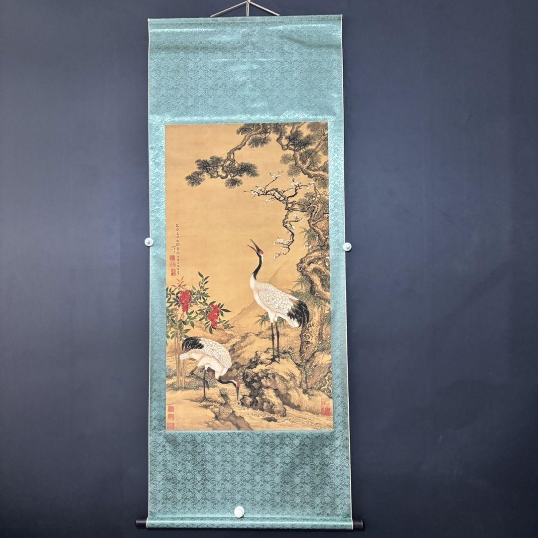 【特価】沈铨 松梅双鶴 掛け軸 中堂｜中国花鳥画｜新中式・開運インテリア