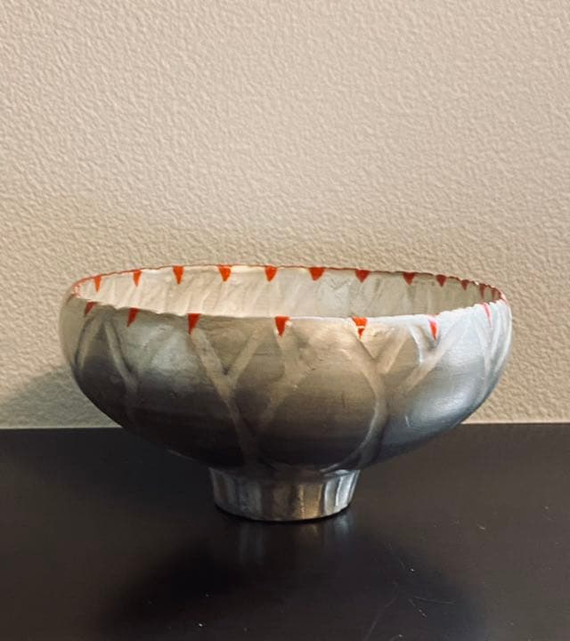 林みちよ　紅縁銀彩花碗　旅茶碗　小服茶碗　ティーカップ　茶道