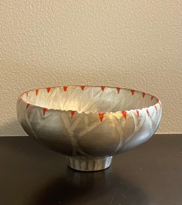 林みちよ　紅縁銀彩花碗　旅茶碗　小服茶碗　ティーカップ　茶道