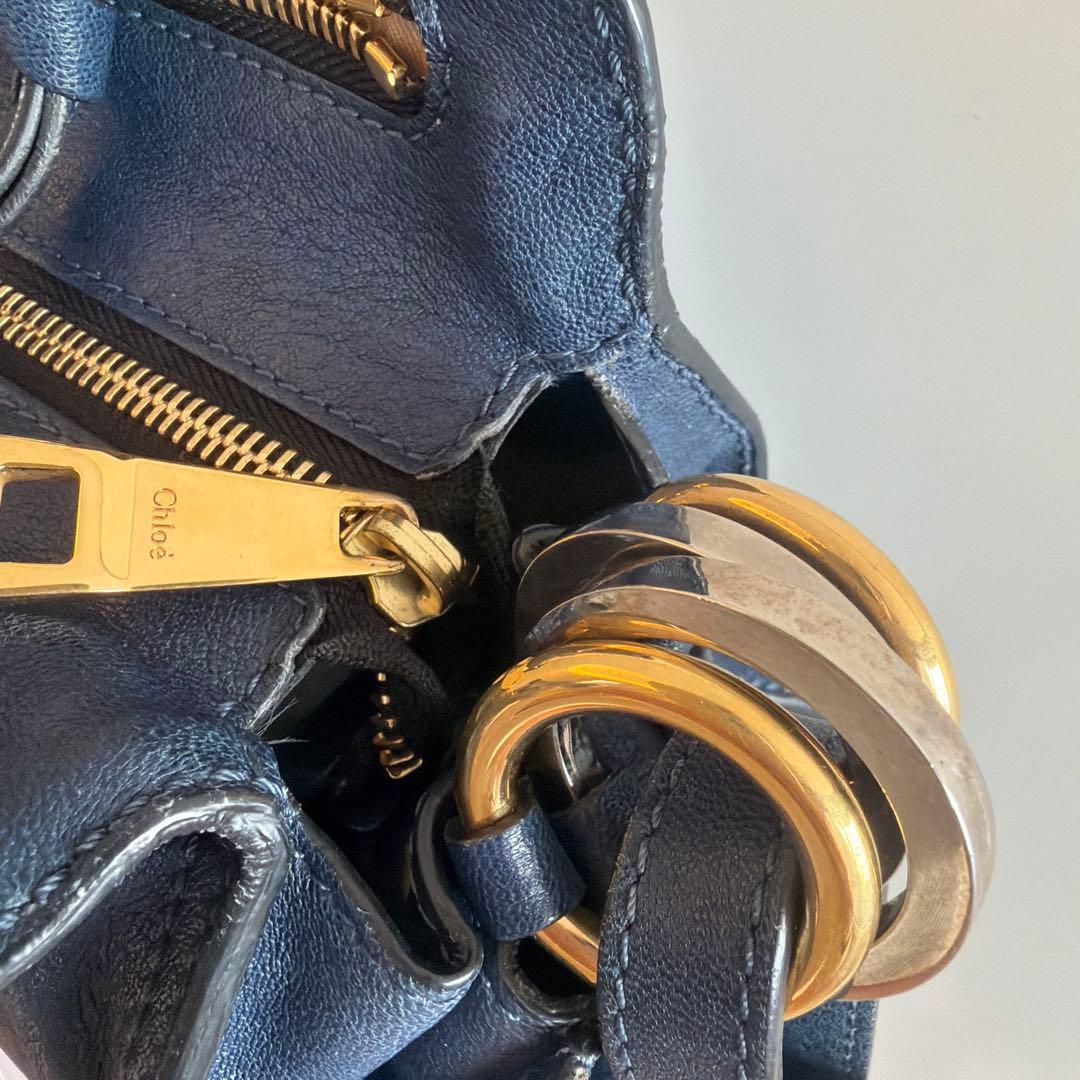 ブ*プ様 Chloéネイビー レザー ハンドバッグショルダーバッグ斜めがけ2ウェ