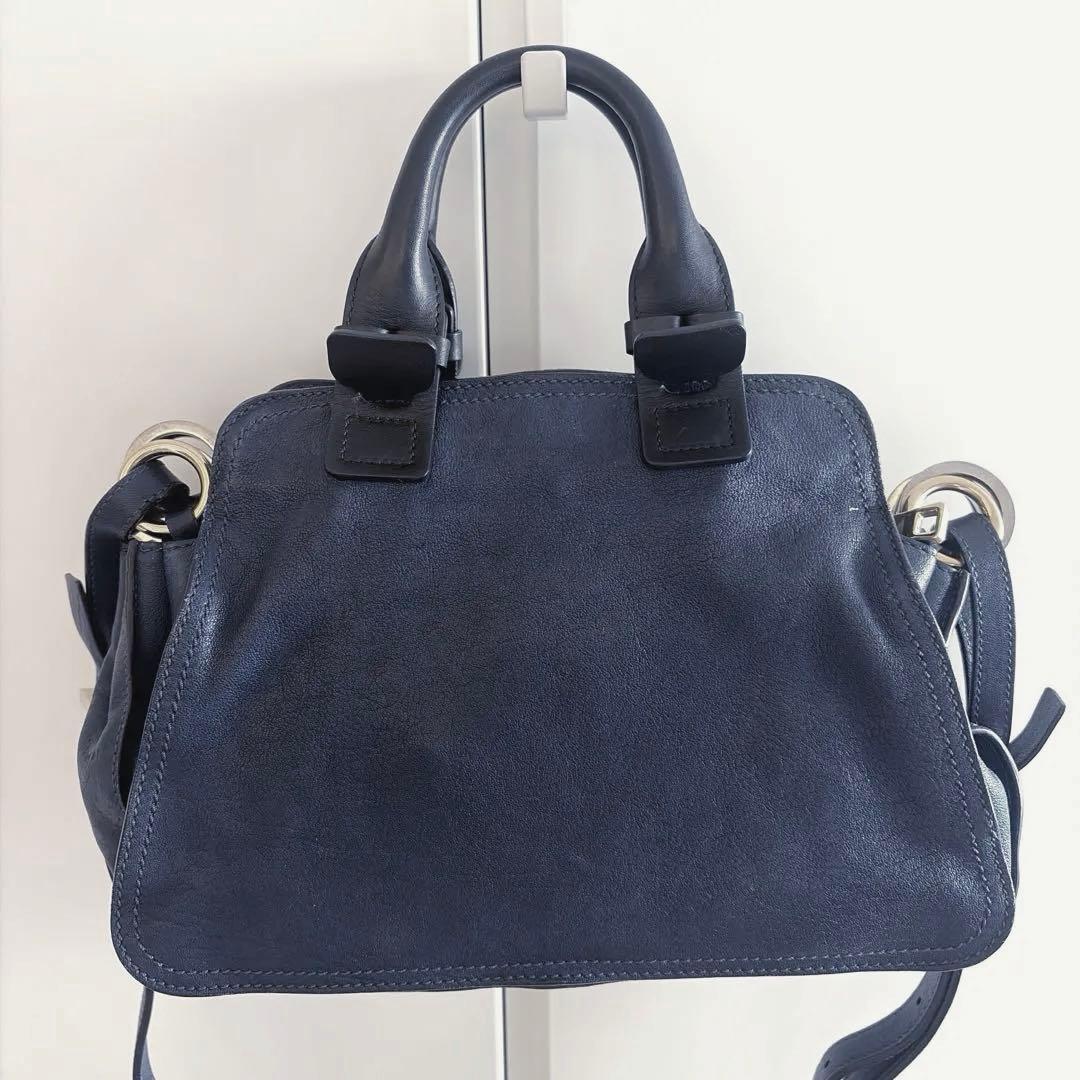 ブ*プ様 Chloéネイビー レザー ハンドバッグショルダーバッグ斜めがけ2ウェ