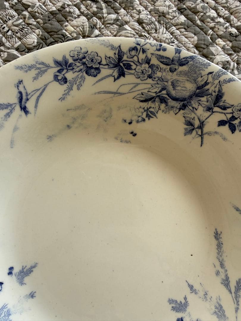 フランスアンティーククレイユモントローlinotteブルーパスタスープ皿