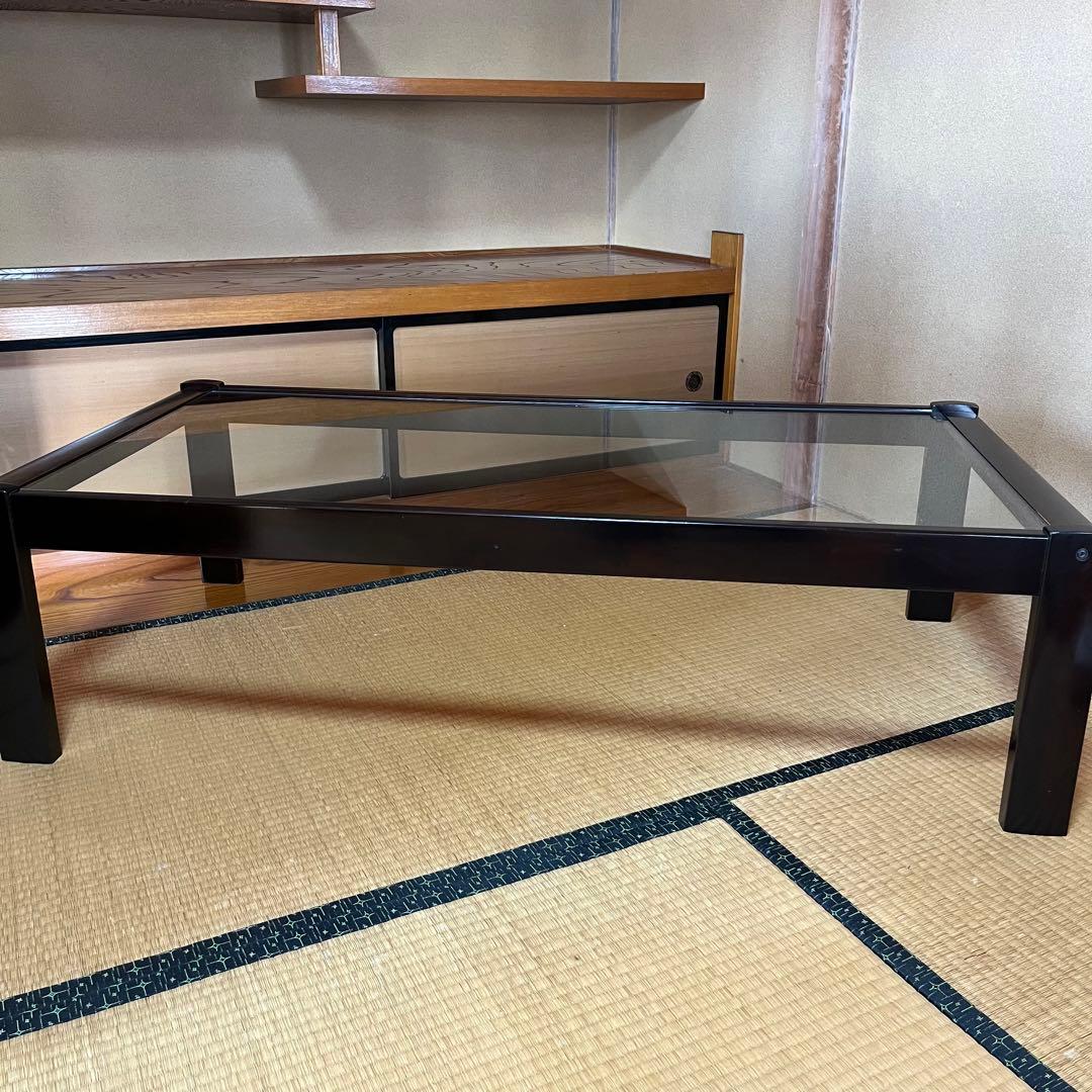 オールドカリモク　ガラストップローテーブル