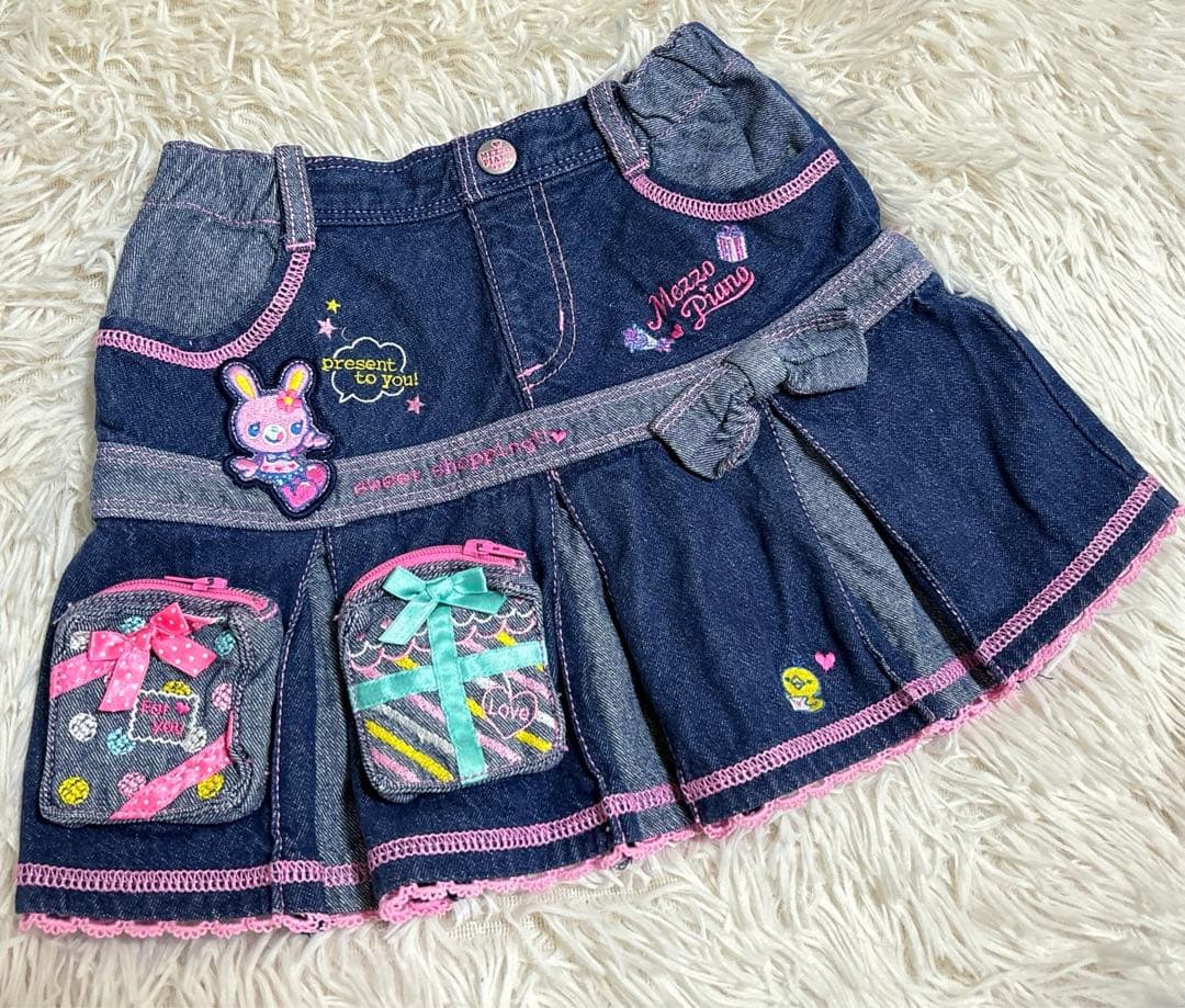 d*3様 希少レア　メゾピアノ　ミミポポ　デニム　プリーツスカート平成レトロy2