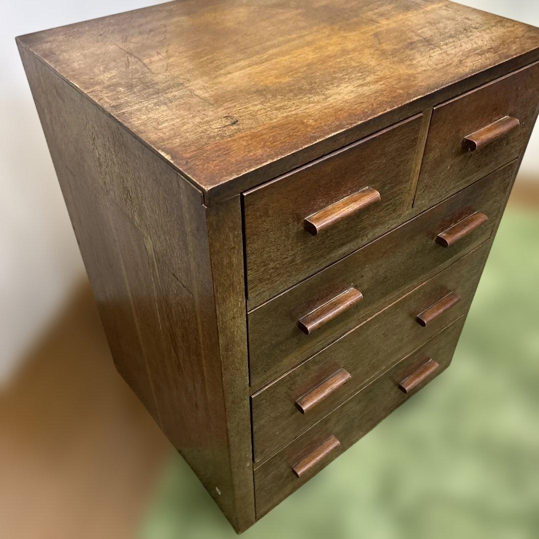 ヴィンテージ　ブラウン木製タンス 5引き出し