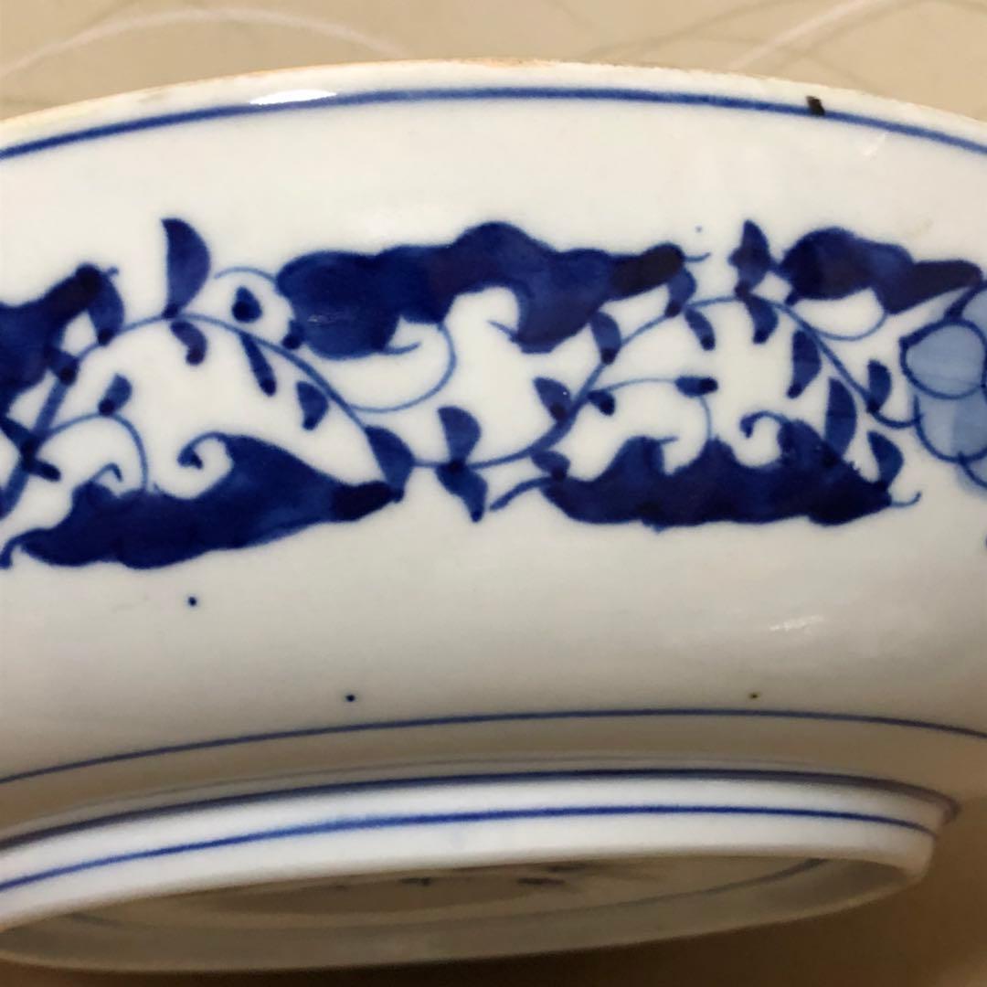 江戸時代皿 古伊万里 染付大皿『大明成化年製』唐草紋大皿 飾り皿 c092501