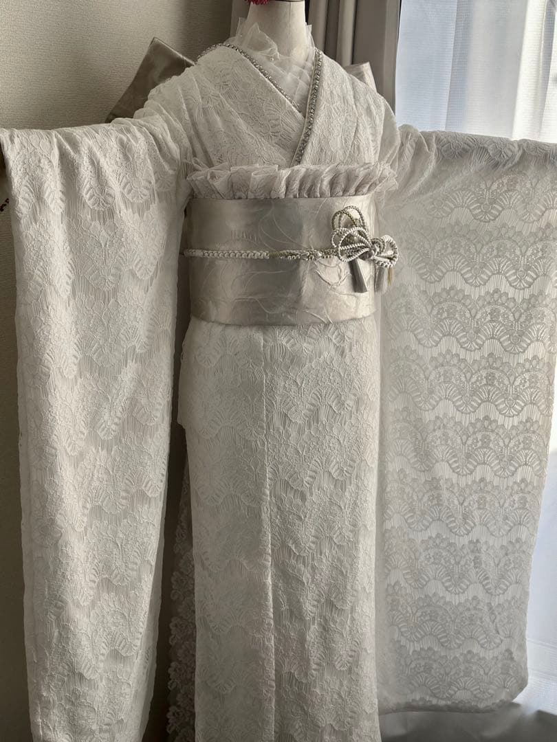ホワイト レース振袖 フルセット