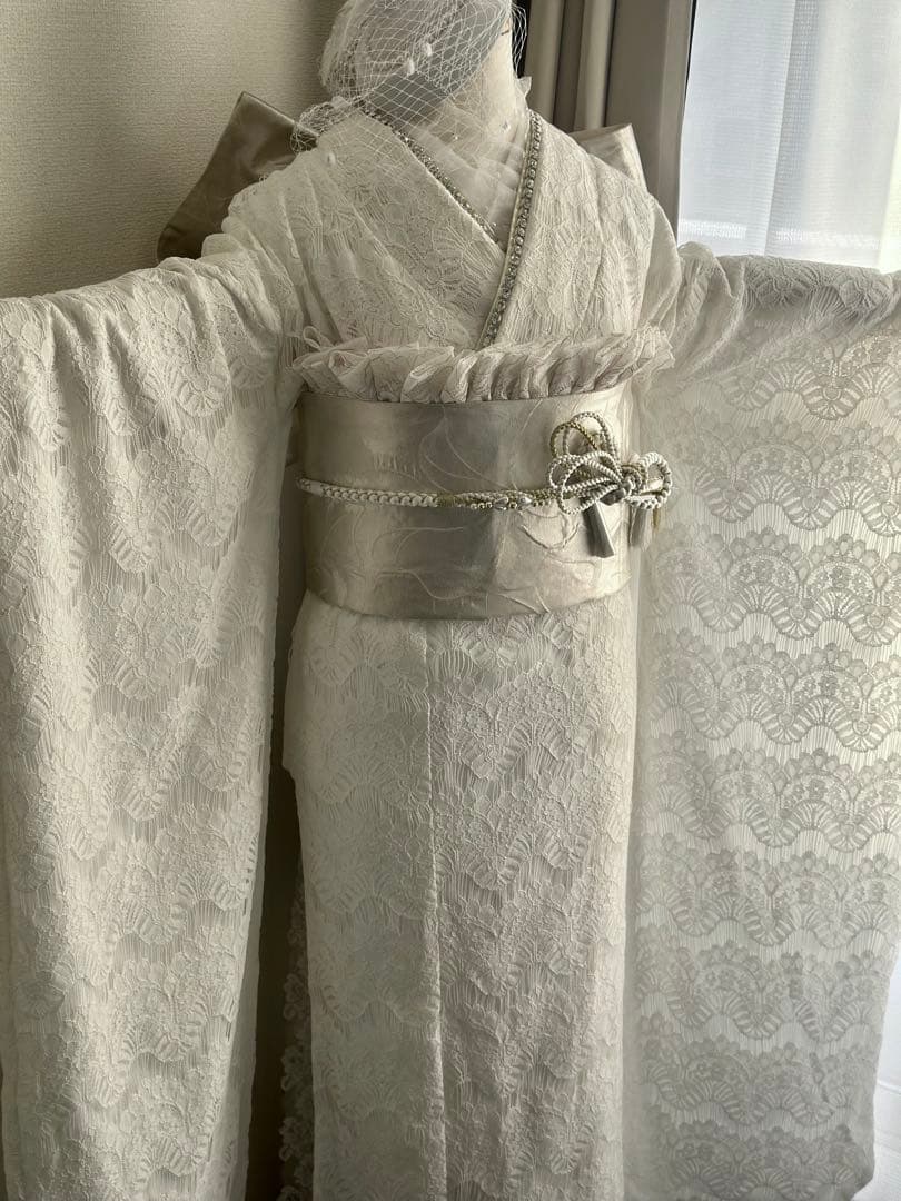 ホワイト レース振袖 フルセット