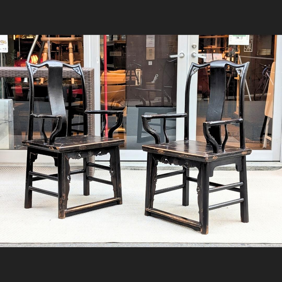 希少☆～19世紀／清王朝時代／中国アンティーク／アームチェア／2脚ペア