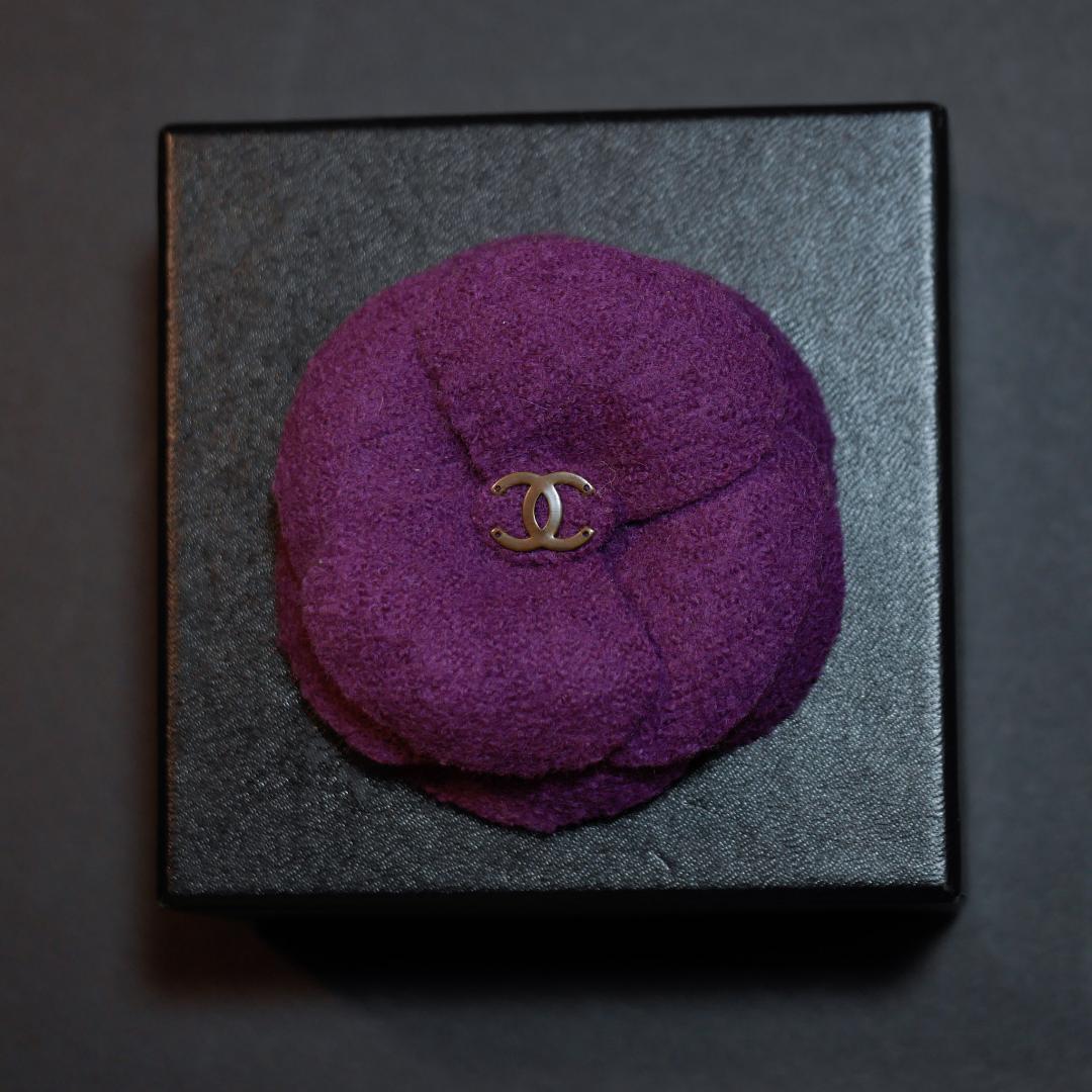ヴィンテージCHANEL パープル　カメリア　コサージュ