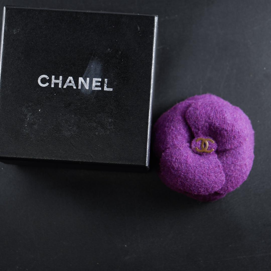 ヴィンテージCHANEL パープル　カメリア　コサージュ