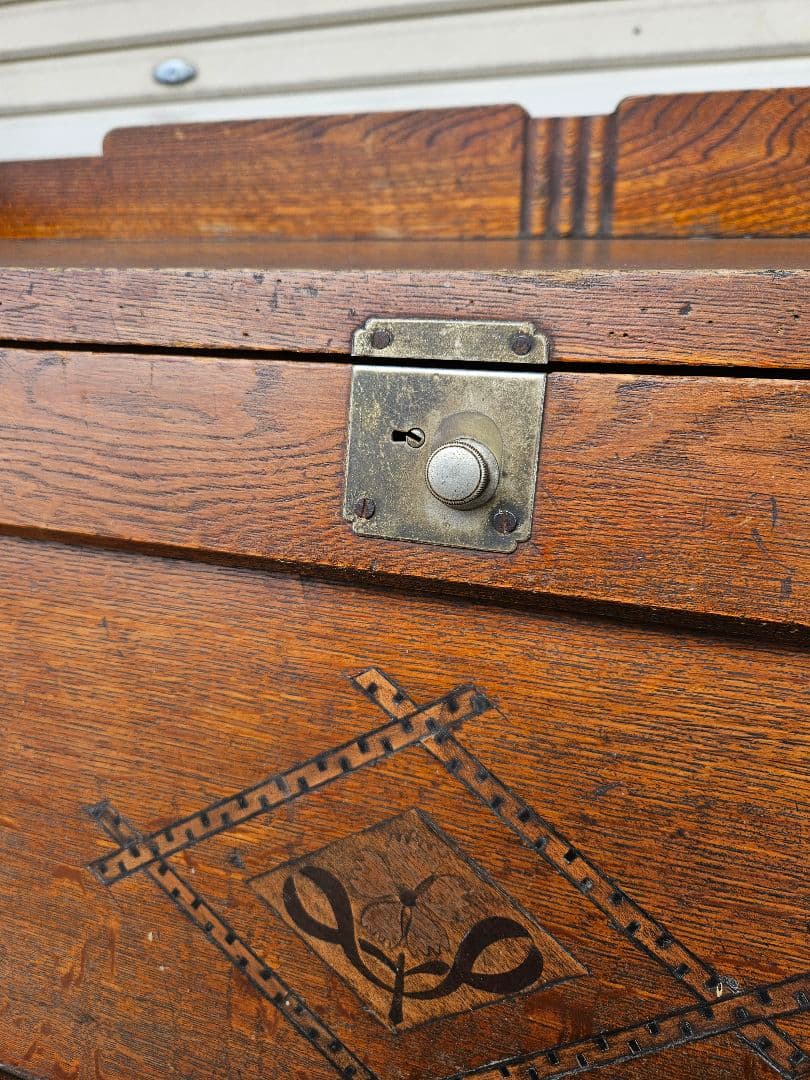 日本のアンティーク 古いライティングビューロー 帳場机 収納棚 明治 大正時代