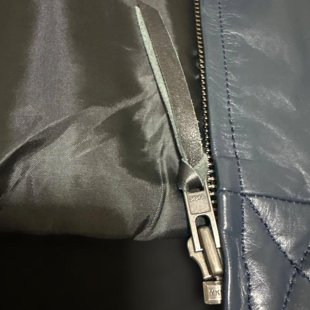 レザーシングルライダースジャケット ネイビー/ブラック　Lサイズ