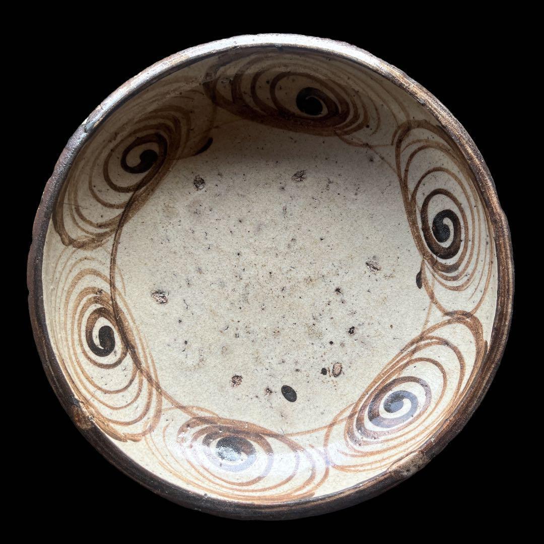 馬の目皿 石皿 古瀬戸 幕末 皿 古丹波 馬の目皿 鉄絵 白化粧 渦巻文