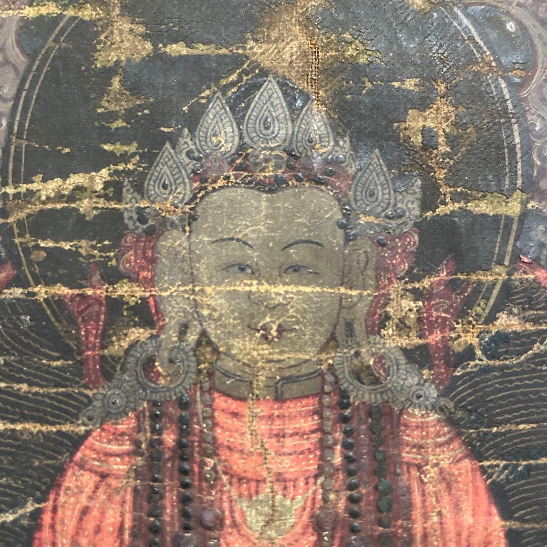 タンカ 仏画 肉筆 骨董　額付き