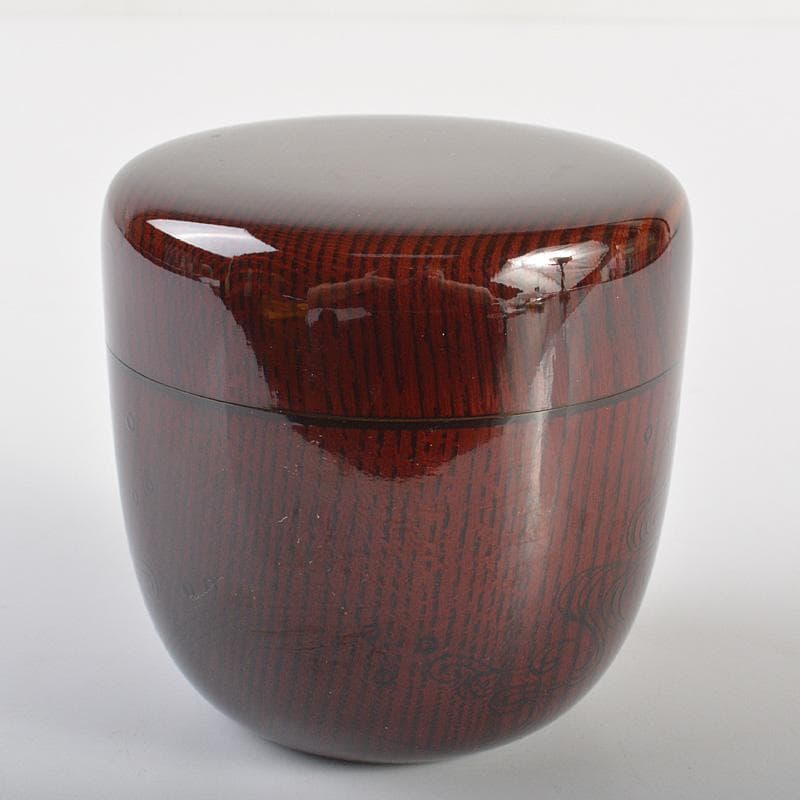 山中塗　辻石斎造　波に貝蒔絵　大棗　共布　宗左(而妙斎)極め箱　F　R6886