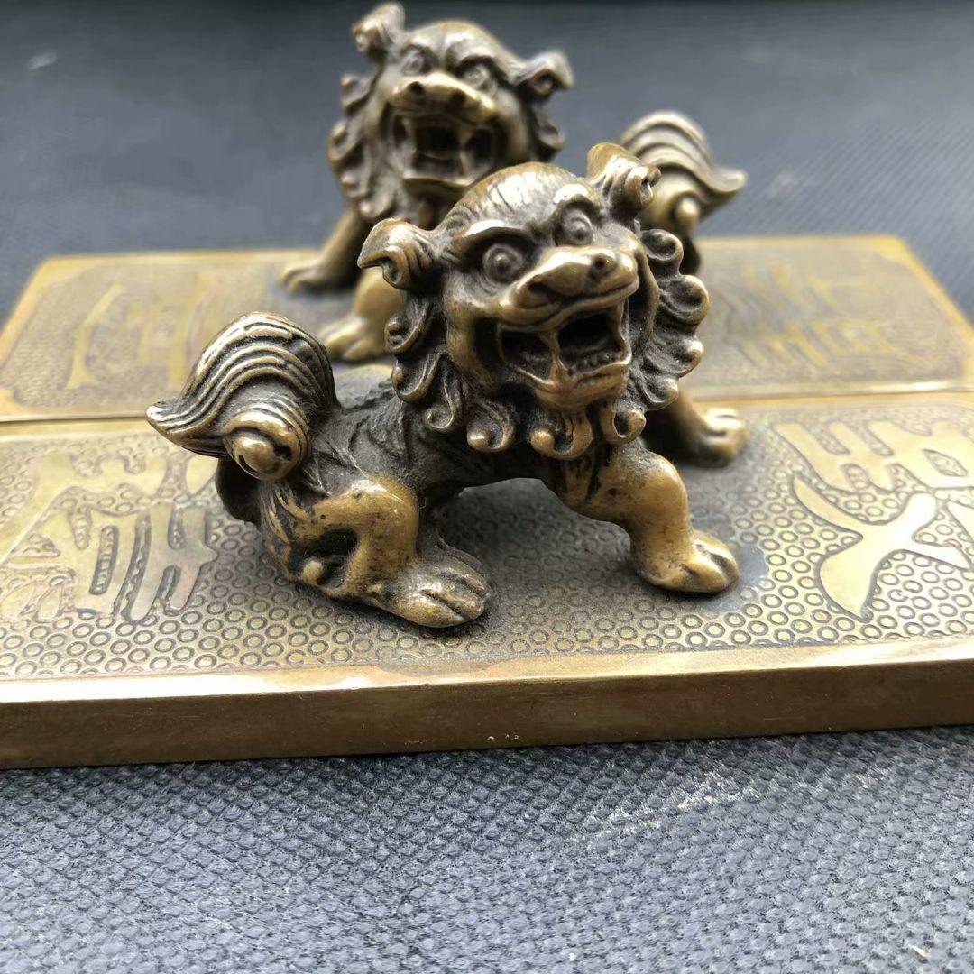 鎮尺 鎮紙 銅器 獅子 寧静致遠 圧尺 書道 工芸品 美術品 置物