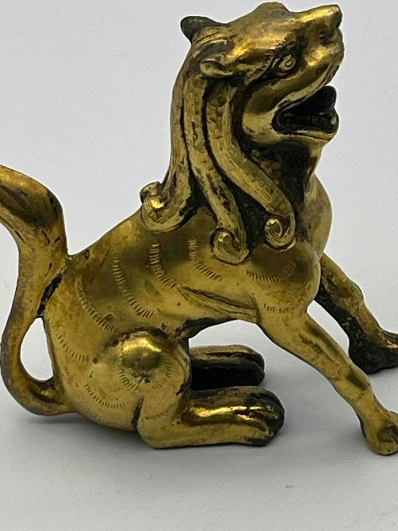 唐時代　金銅獅子 铜鎏金 唐物　金銅仏具 唐物　時代物　仏教用品(B-104②)