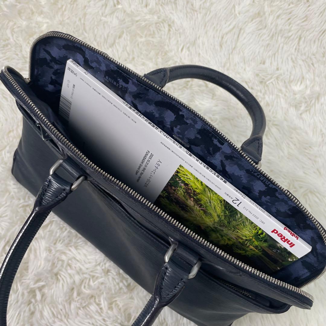 美品 aniary アニアリ ブリーフケース ビジネスバッグ レザー ネイビー