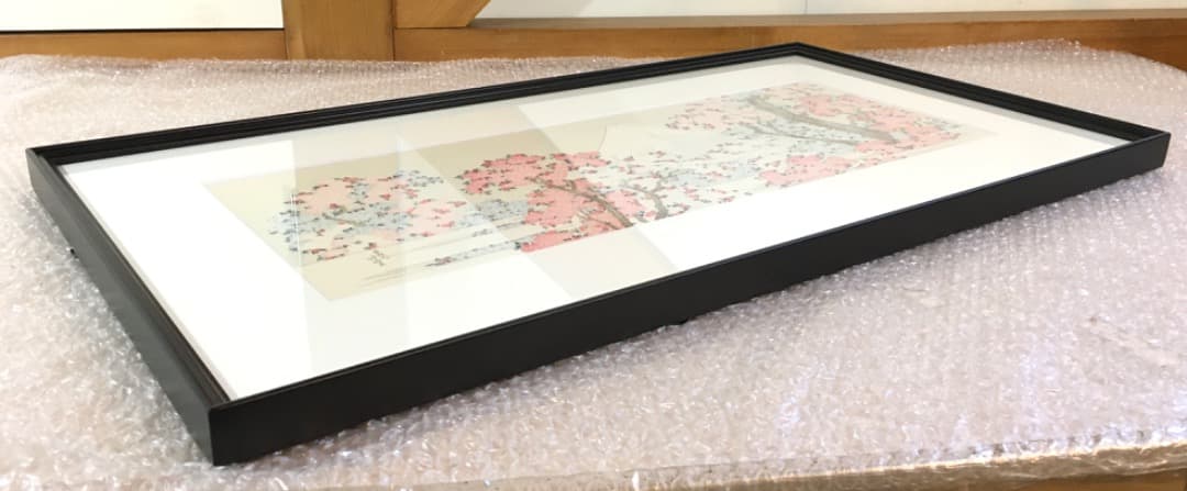 ○【復刻】葛飾北斎「桜花に富士図」木版画 アダチ版画 絵画 額装 日本画 摺物