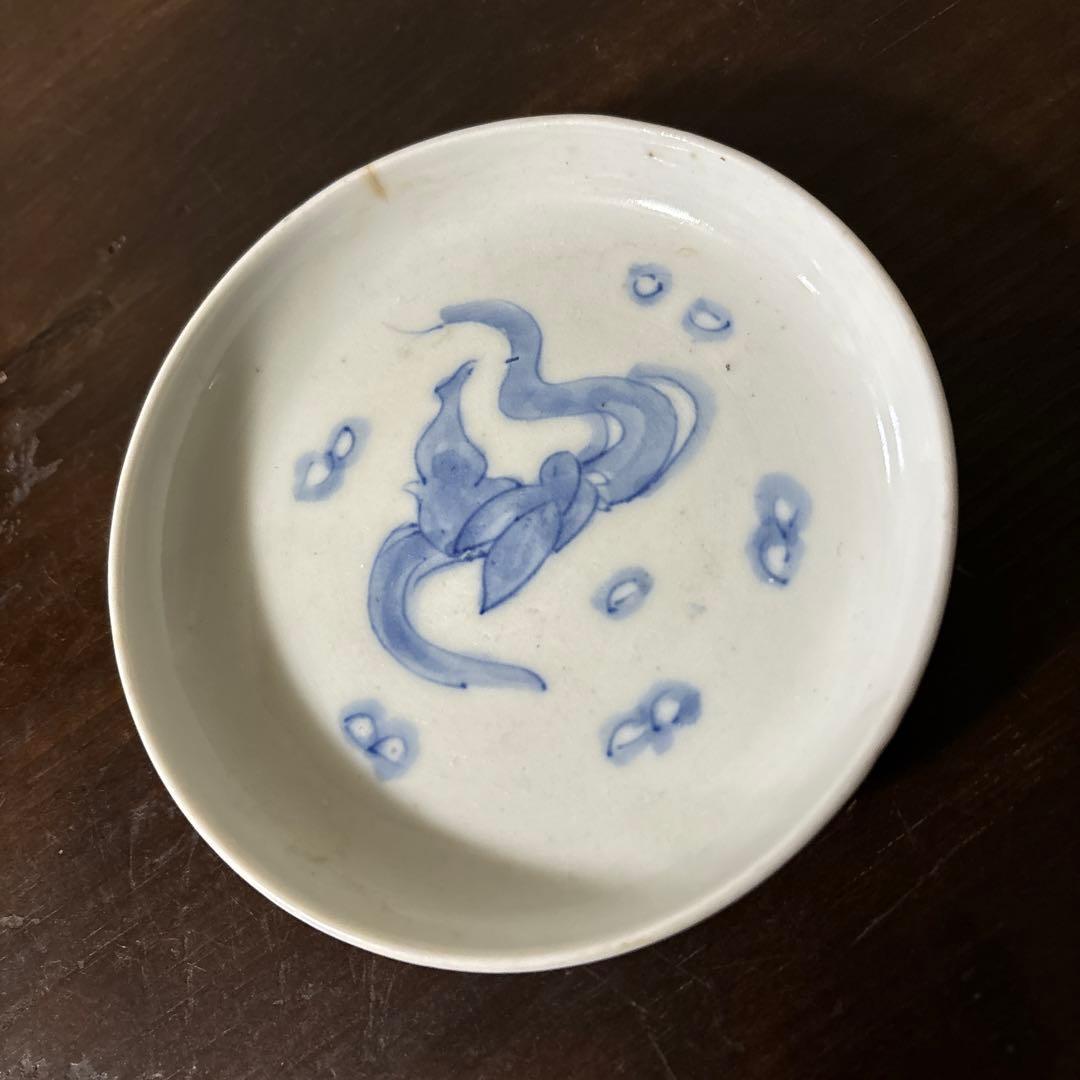 アンティーク　伊万里　うさぎ図染付小皿5点　幕末　明治　大正　検:白洲正子　李朝