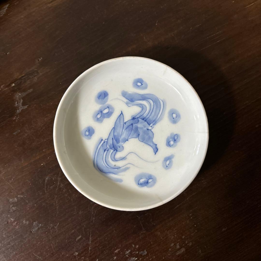 アンティーク　伊万里　うさぎ図染付小皿5点　幕末　明治　大正　検:白洲正子　李朝