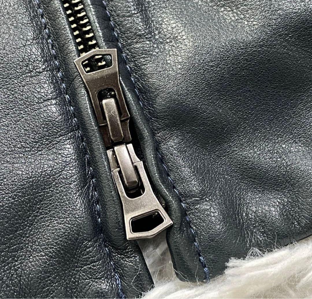 セオリー シングルライダースジャケット シープスキン ネイビー M