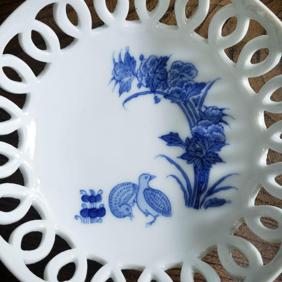 皿　菓子器　透かし　染付　鶉　輪繋鉢　藍柿右衛門　古伊万里