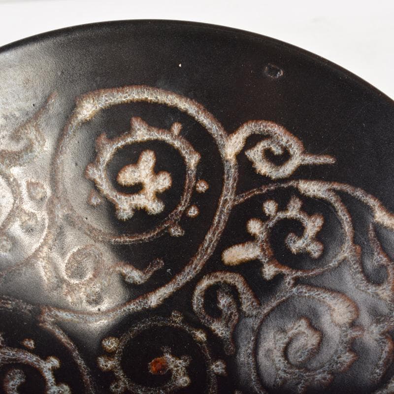 中国　黒釉　唐草文　天目茶碗　C　6518