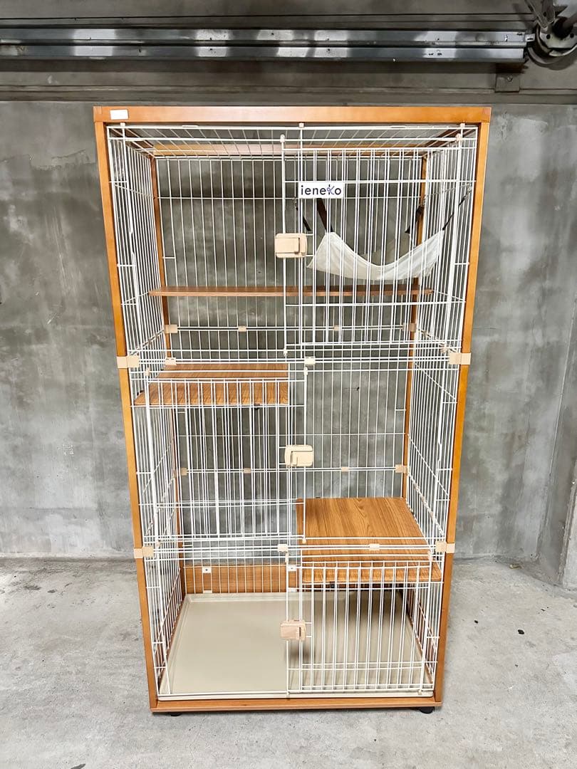 ieneko キャットケージ 3段 猫ケージ 木製 ナチュラル