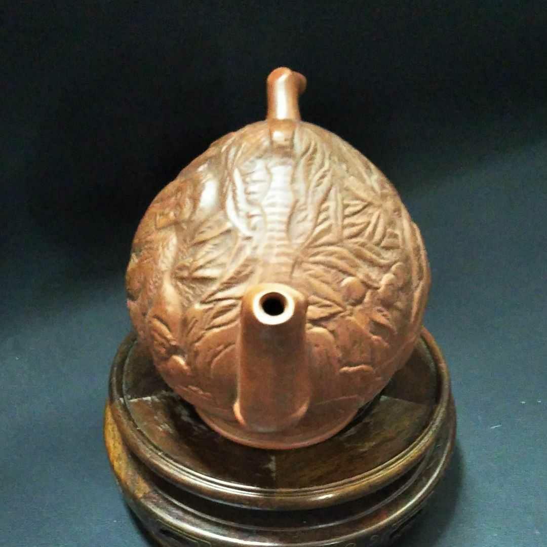 ※中国古美術/朱泥紫砂桃袁紋水滴/