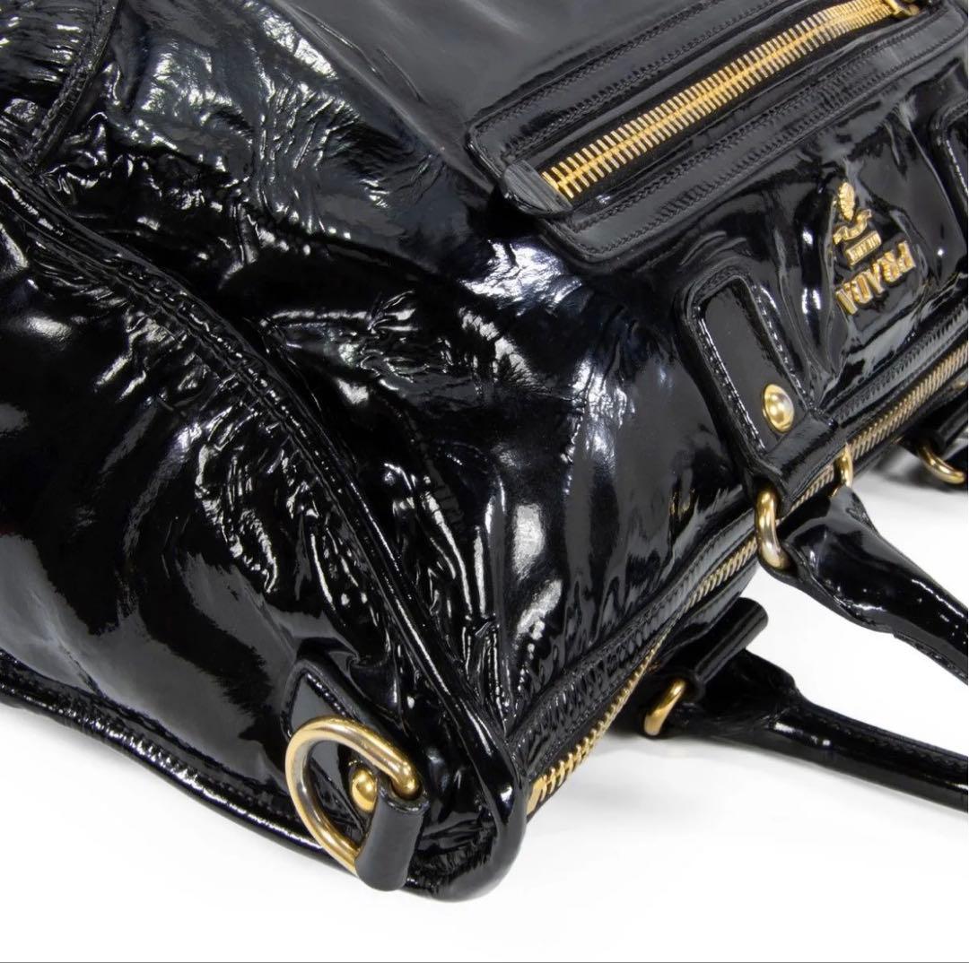 本物 プラダ 2WAYショルダー ハンドバッグ レディース エナメル 黒 肩掛け