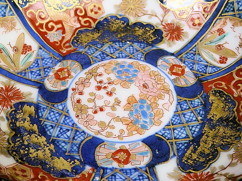 古伊万里　金襴手　百花繚乱　花鳥紋の図　４寸皿　５枚　D511AS-favu