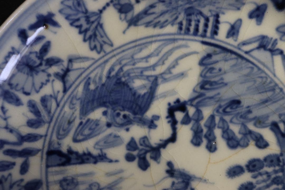 中国　明時代　染付鳳紋小皿　古染　送料込み0722