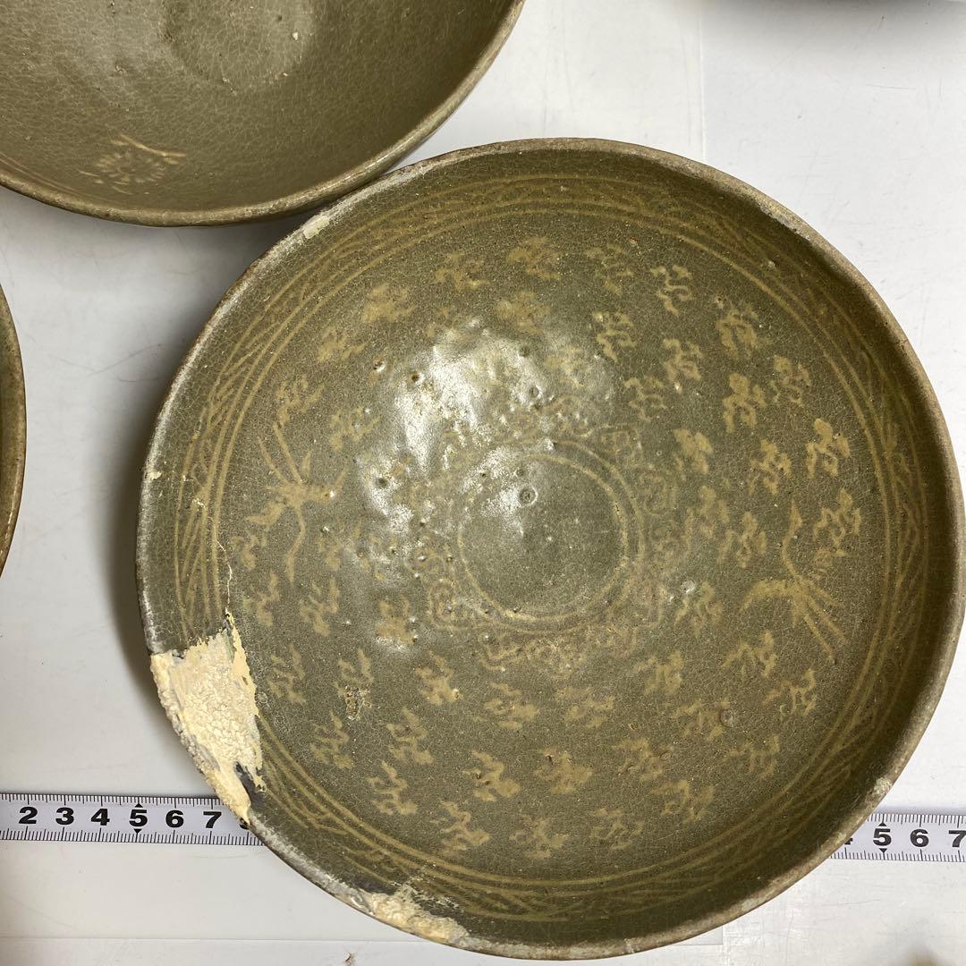 16世紀　高麗青磁　白泥象嵌鉢6点　トヒエ　東さ7-1227☆2F