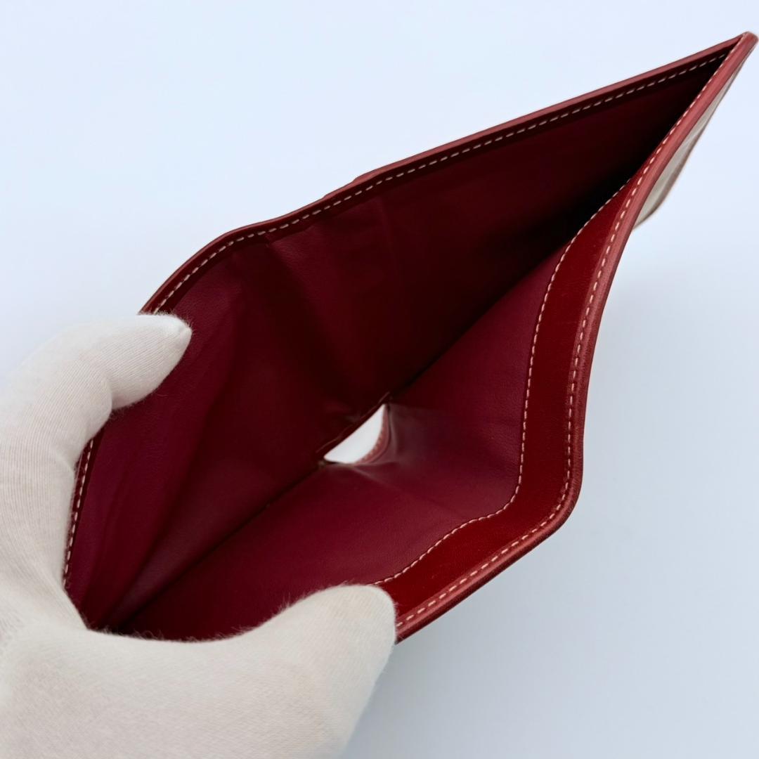 CELINE セリーヌ マカダム柄 二つ折りレザー×PVC ベージュ×レッド