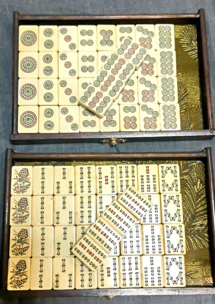 麻雀牌 骨牌 アンティーク 木箱 最高級 レトロ 竹牌