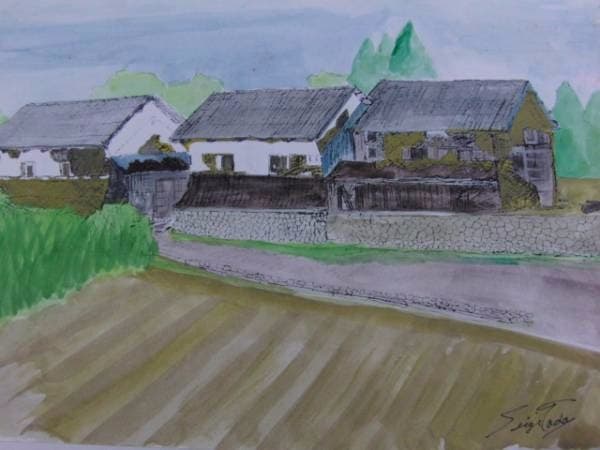 多田晴義、『倉のある風景』、希少な原画、証明書付、送料無料