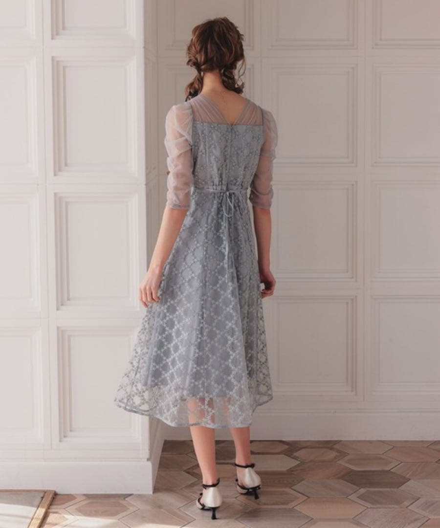 新品　Dorry Doll ダイヤフラワーレースドレス　グレー　M