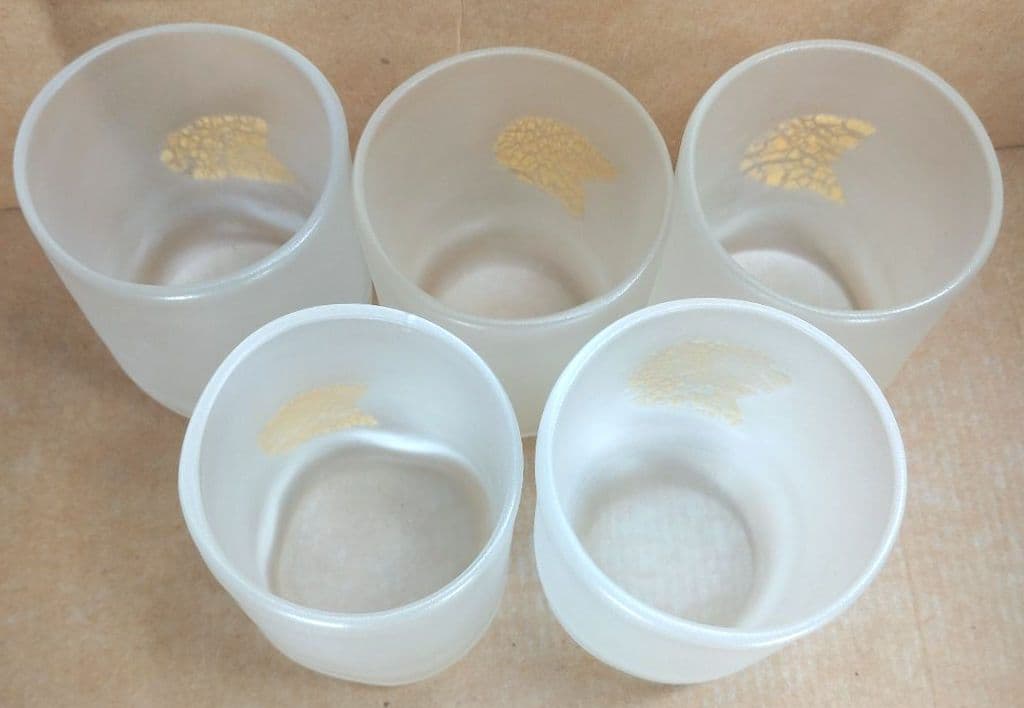 【本物保証】藤田喬平 手吹 三日月コップ(5個) 共箱 美品 ガラス工芸