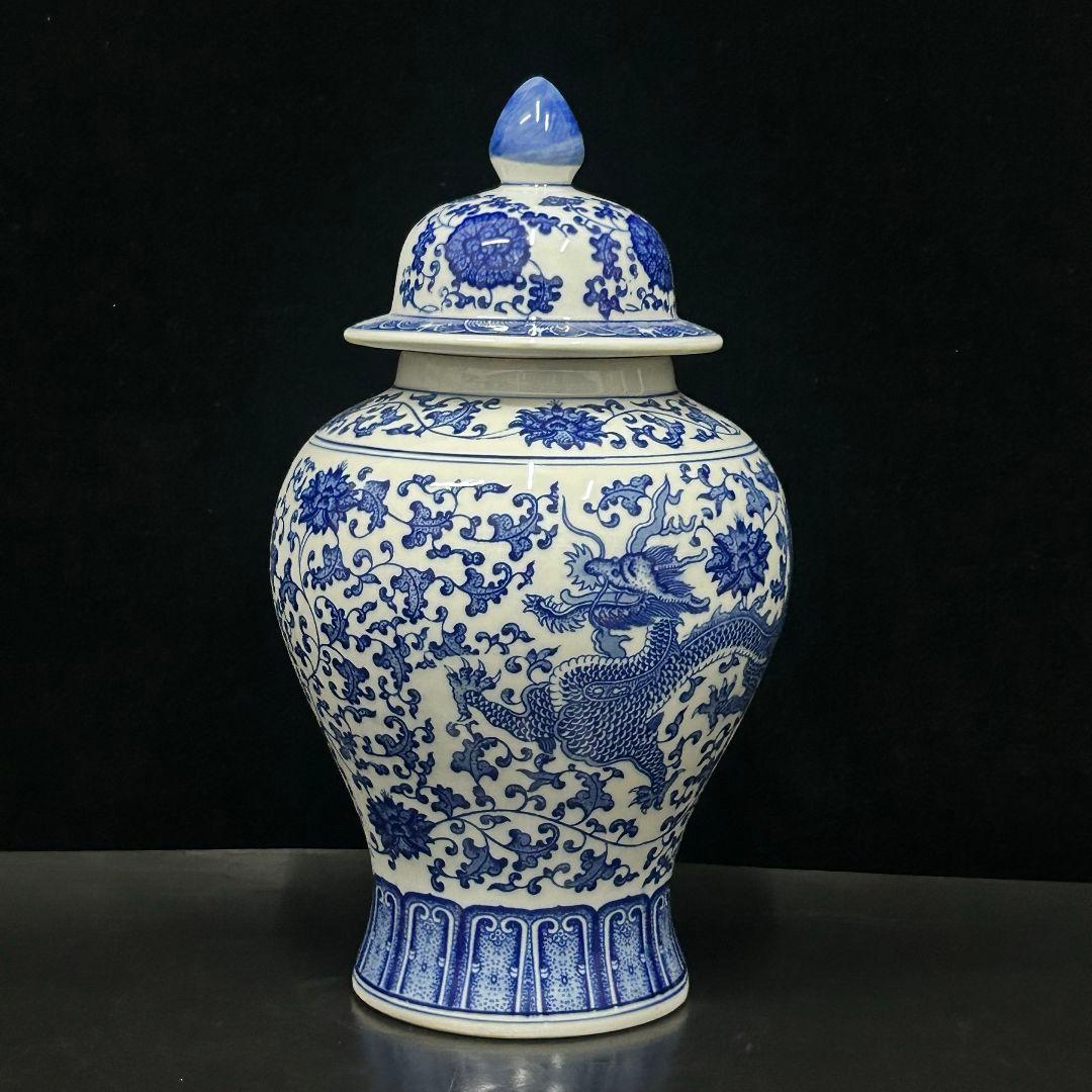 景徳鎮 青花磁器 竜紋将軍貯蔵缶 装飾品 現代工芸品 美術品 置物
