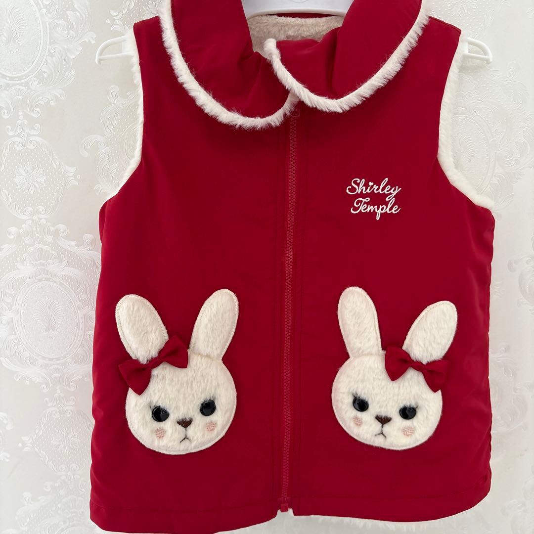 試着のみ♡シャーリーテンプル♡うさぎ♡赤♡ベスト♡8090べびふり♡アウター