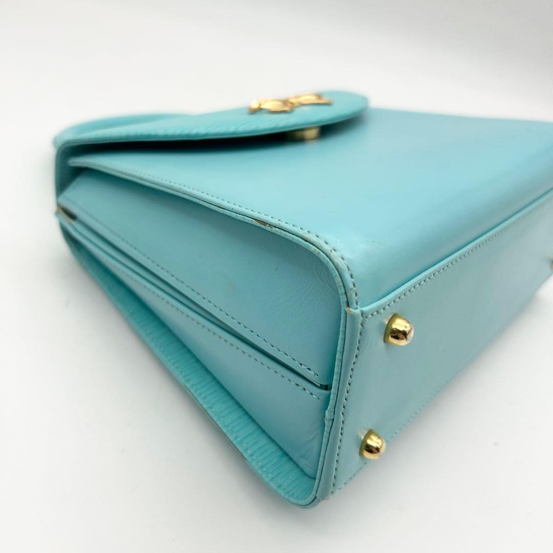 美品&入手困難　ハナエモリ　ショルダーバッグ　2way　レザー　ブルー　リボン