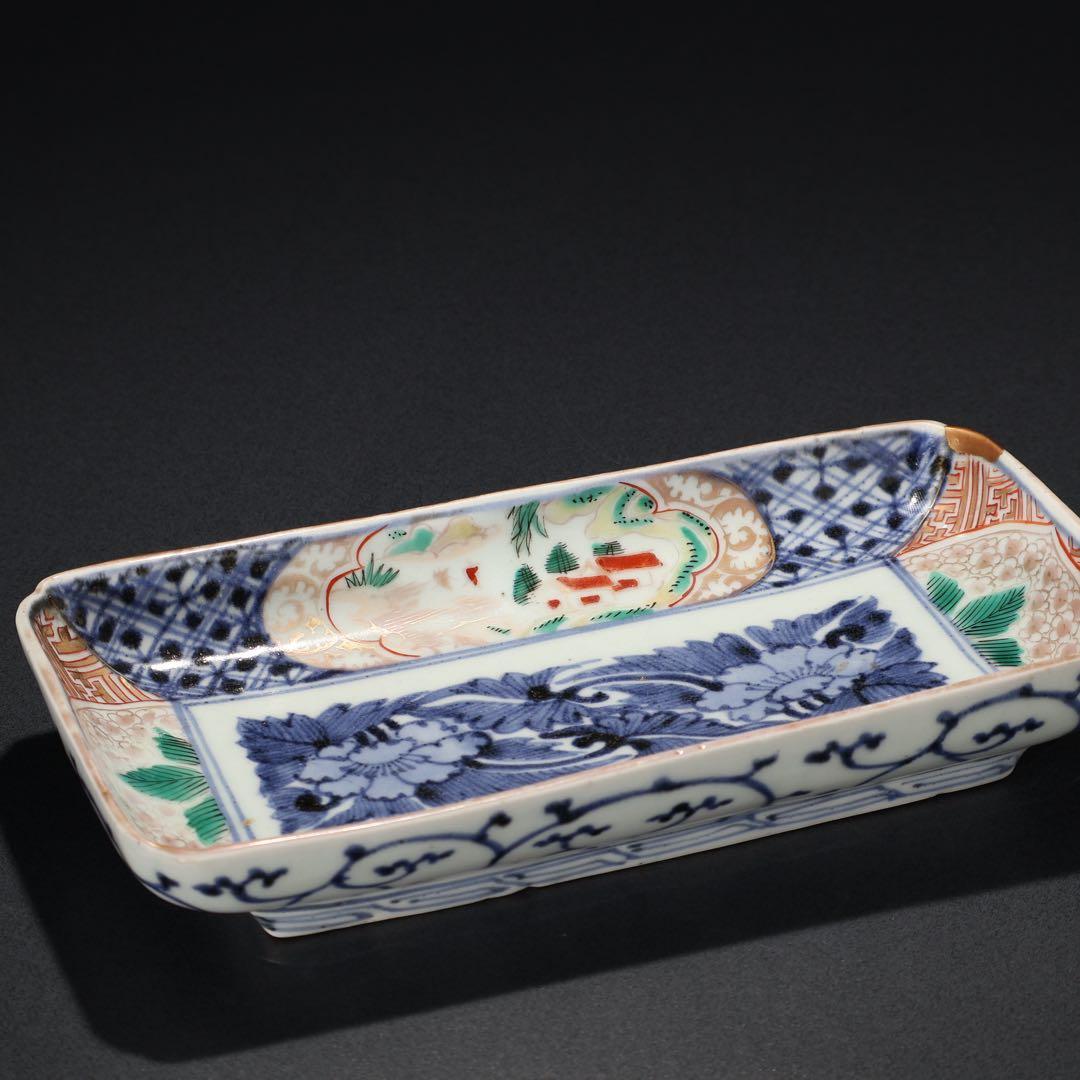 伊万里金襴手　花文長皿　骨董　古伊万里　R0229w2ダB