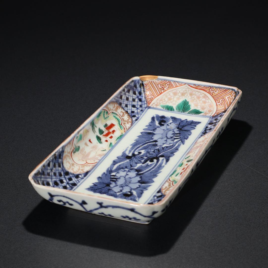 伊万里金襴手　花文長皿　骨董　古伊万里　R0229w2ダB