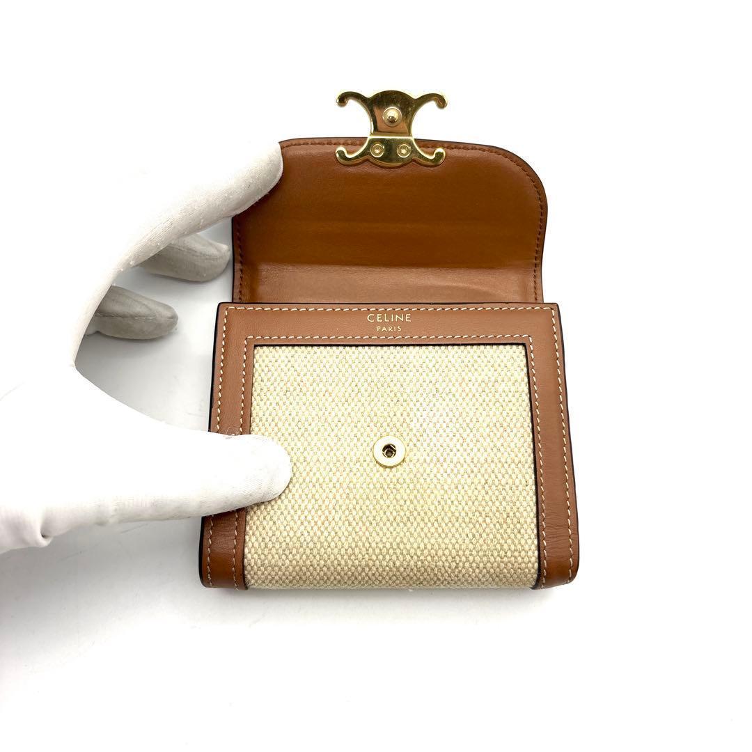 現行◆CELINE 三つ折り財布 トリオンフ キャンバス ブラウン