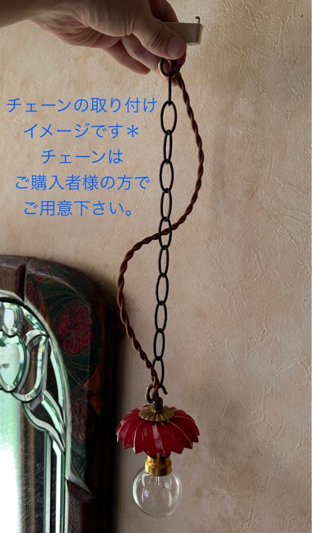 20s フランス アンティーク 希少なクランベリーガラスの螺旋模様アトリエランプ